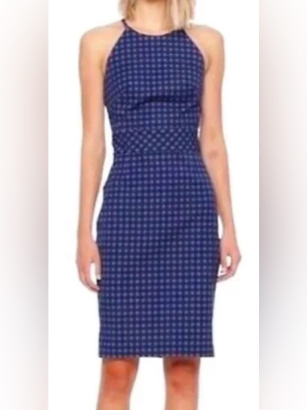 Banana Republic Gingham Bi-Stretch Racer-Neck Sheath Dress SZ 2